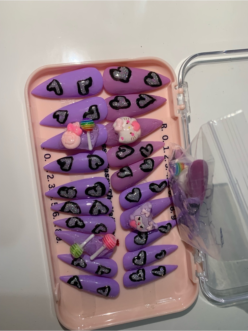Purple Heart Press-On Nails with 3D Candy Accents